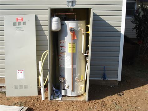 water heater hooked to a metal enclosure|50 gallon water heater shed.